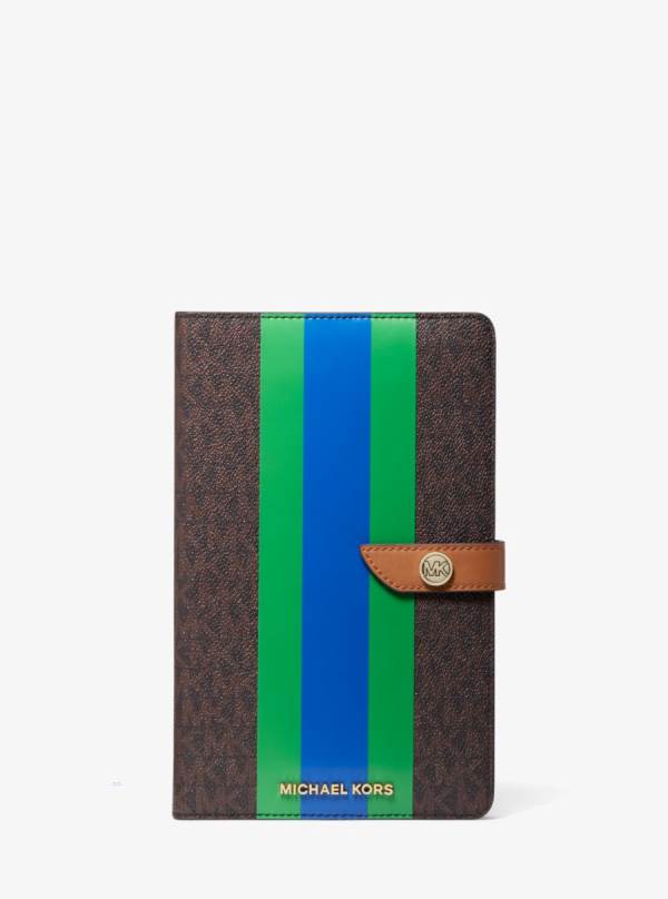 Damske Zápisník Michael Kors Logo Stripe Zelene - Doplnky Michael Kors Outlet | NAPMT-5167